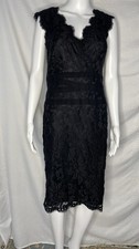 Tadashi Shoji Dress Womens 6 Black Lace Overlay V Neck Cocktail Event LBD