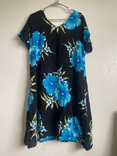 Aloha Fashion muu muu Hawaiian one size vintage blue hibiscus relaxed dress