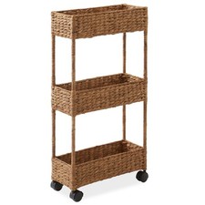 OPEN BOX - Rolling Storage Cart, Slim 3-Tier Hyacinth Utility Cart Cinnamon
