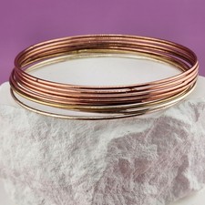 Vintage Rose Copper Gold Tone Slim Bangle Bracelet Set Smooth Layered Stack