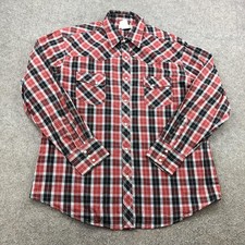Wrangler Wrancher Shirt Mens XL Red Plaid Western Cowboy Pearl Snap Long Sleeve