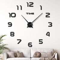 Wanduhr 3D Modern XXL Stumm Spiegel Aufkleber Schwarz 60-120Cm Deko