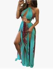 Sexy Boho Floral Halter Dress Summer Maxi Women’s Casual