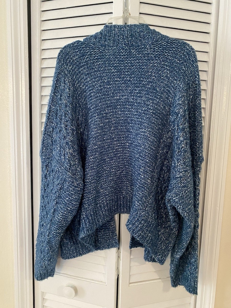 Cabi Astral Sweater Size M Celestial Blue Open Front Cableknit