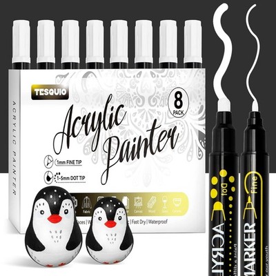 Acrylstifte Weiß Dual Tip 8 Stück  Marker Stifte Permanentmarker für Papier H...
