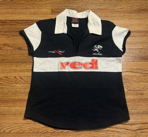 Vintage Canterbury Of New Zealand The Sharks Rugby Shirt Size 14 Black Red