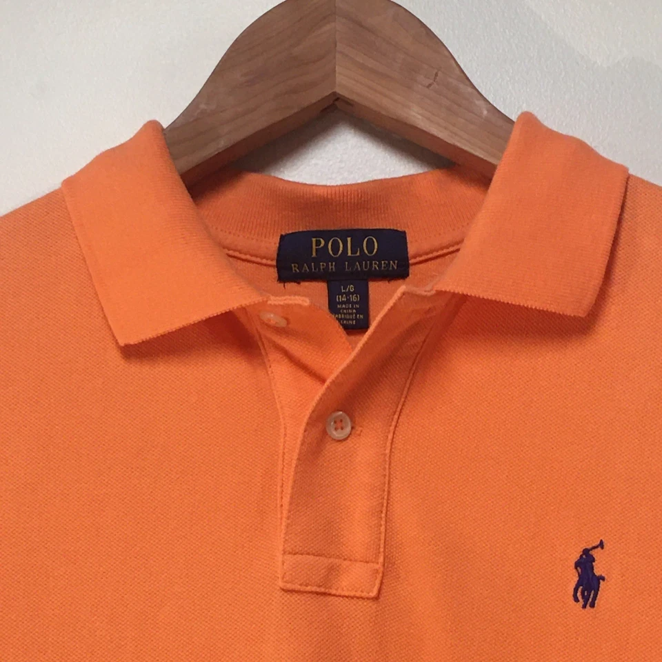 Polo Ralph Lauren 男孩 14/16 Polo 衫橙色短袖 100% 棉学院风 — 第 2/4 张图片