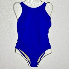 Kona Sol Women's Blue High Neck Medium Seat Coverage One Piece Swimsuit NEW