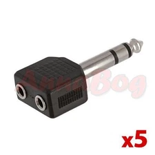 5PCS 6.35mm Stereo Plug to 2 x 3.5mm Mono Jack Audio Adapter Converter Splitter