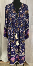 Vivimos Bohochic Prairie Lagenlook Flowy Trendy Women's Midi Dress Sz M 8/10