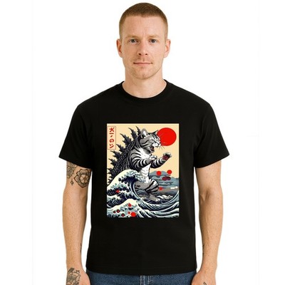 Lustiges T-Shirt Catzilla Katze japanisch für Männer lustig Witz Neuheit Geschenk Shirt Top