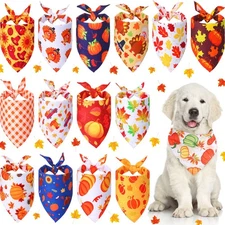 14 Pcs Fall Dog Bandanas Pumpkin Maple Leaves Plaid Bandanas for Dogs Pets Tr...