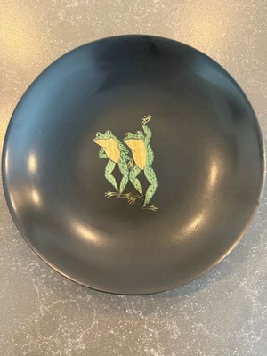 Couroc Dancing Frogs Deep Plate Bowl Inlaid Wood Monterey California 7 3/4'' Rare