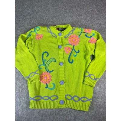 Vintage IB Diffusion Floral Cardigan Women S Handknit Crochet Embroidered Artsy 