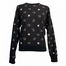 Vintage Vtg Champion 90s Reverse Weave Black Crewneck Cropped Logo Sweatshirt M