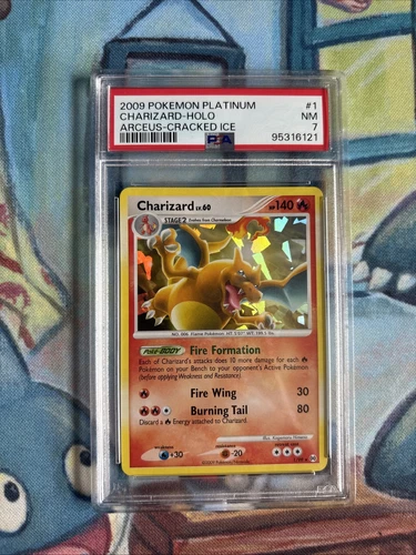 2009 Pokemon Platinum Arceus Charizard Holo Cracked Ice 1/99 PSA 7 Holo Bleed!