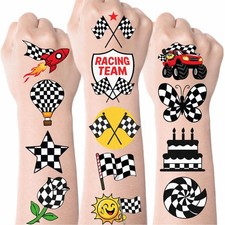 Cute Checkered Temporary Tattoos for Boys Girls - 100 Black and Multicolor