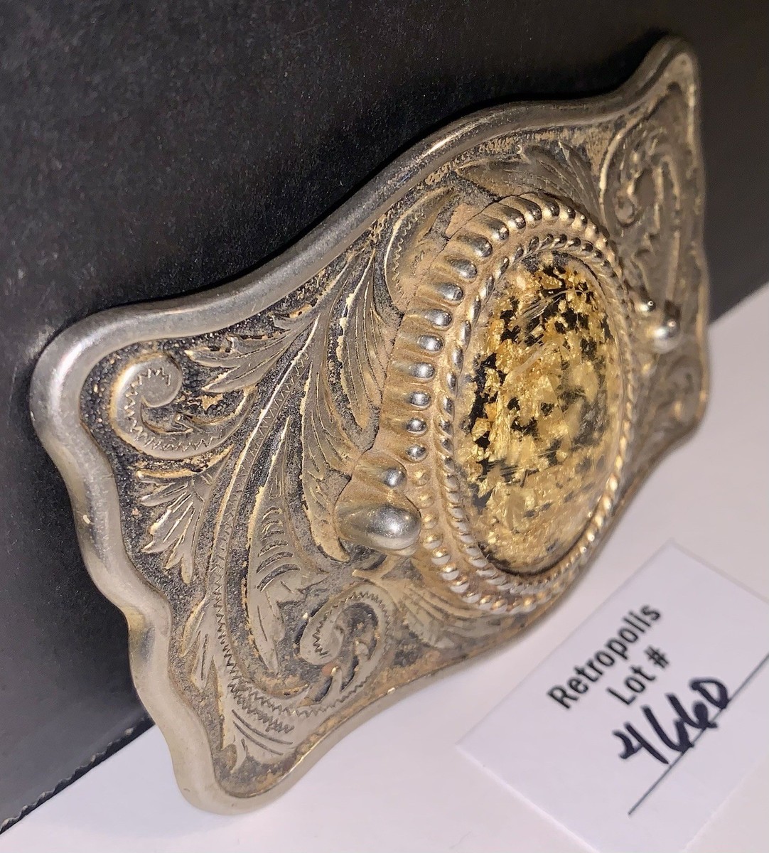 Western Belt Buckle Gold Flecks Resin Vintage View 3