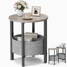 Small Round Side Table End Table, Tall Accent Table with Storage Basket, Set ...