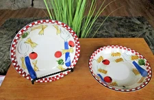 PASTA 101 Tabletops Gallery Hand-painted 2 Piece Pasta Bowl Set Handcrafted 8"