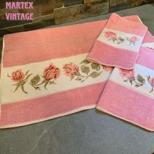 lot decorate MARTEX Made In USA Pink Roses Towel and 2 washcloths 100% Cotton