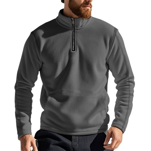 New Mens Winter Long Sleeve Zip Stand Collar Sweatshirt for Outdoor Activities - Picture 18 of 83