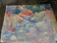 Original Watercolor By Peg Humphreys, Tahoe River Scene & Stormy Water Ways 20"x