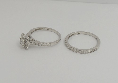 1CT Natural Diamond Halo Frame Engagement Wedding Ring Bridal Set 10K White Gold - Picture 9 of 15