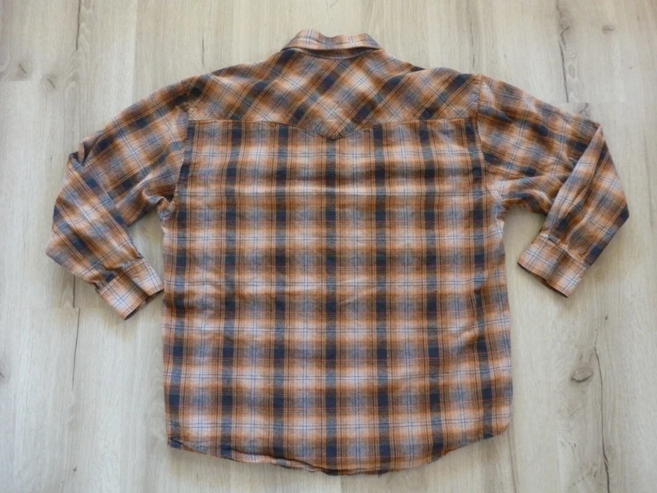 Jesse James Work Wear Pearl Snap Shirt Mens L Orange Flannel West Coast Choppers - Image 2 of 4