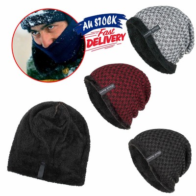 Knitted Beanie Thick Hat Faux Fur Lined 