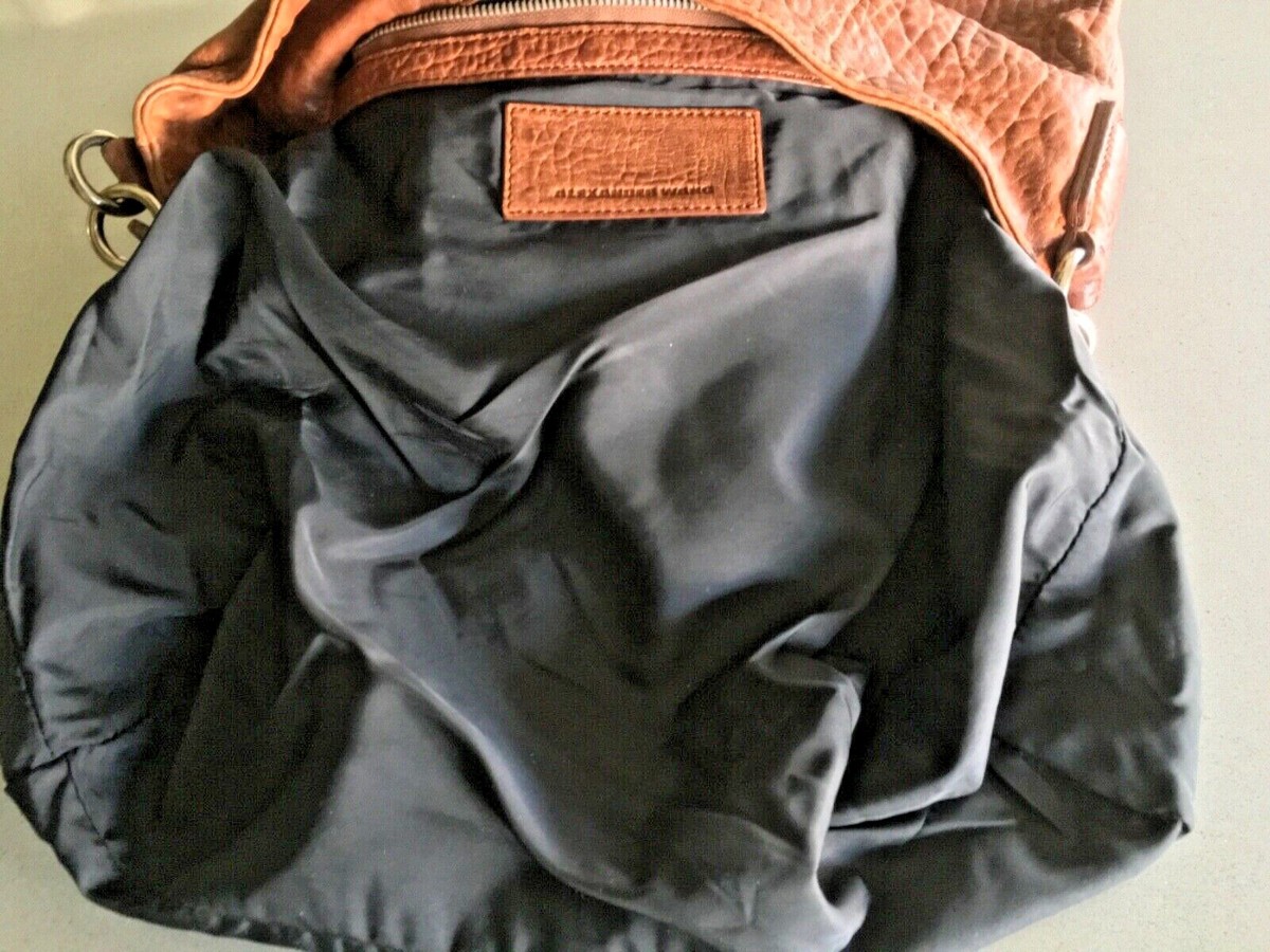 ALEXANDER WANG BROWN PEBBLED LEATHER SILVER STUDDED DARCY