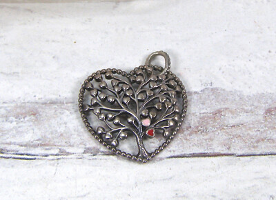Sterling Silver Heart Enamel Family Tree of Life Love Pendant ALE