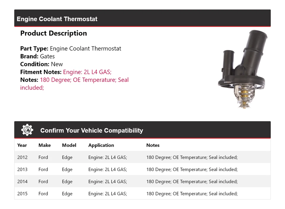 Para Ford Edge 2012-2015 2L L4 Motor Gas Refrigerante Termostato Puertas 2013 2014 Foto 2 de 4