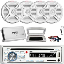Pyle Single-DIN Marine CD Radio, 4x 7.7" 280W Max Speakers, 4 Channel Amplifier