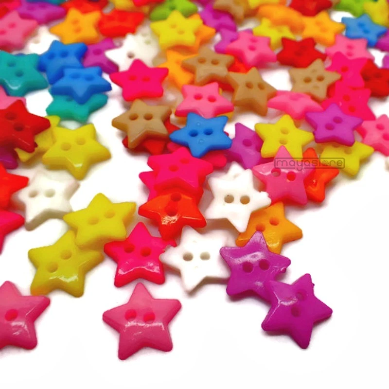 16MM BUNTE STERN STERNE KNÖPFE ACRYL BABY KNOPF KINDER BUTTONS BUTTON STAR ROT - Bild 2 von 2