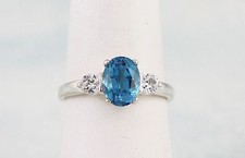 Natural London Blue Topaz Oval 8 X 6 mm w/ 2 Accents Ring Sterling Size 7
