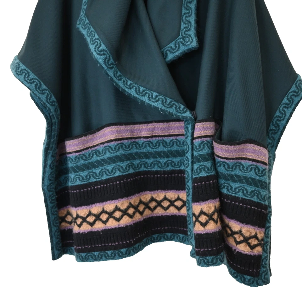 Abrigo Poncho Missoni Talla 4 Verde Cuello Tribal Lana Virgen Tejido Capa Chal Foto 3 de 4