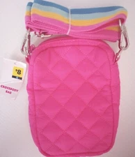 Old East Main Co Pink Crossbody Bag with Rainbow Strap w/ Silver Embellishments