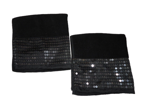 CROSCILL VERY BLACK SEQUINS (2) DECORATIVE HAND TOWELS SET 15x24 - Picture 2 of 4