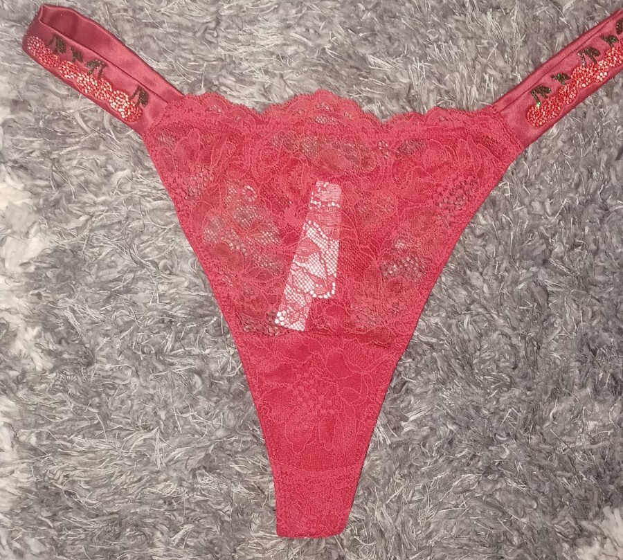 VS rhinestone Cherry strap lace Thong panty new size Medium