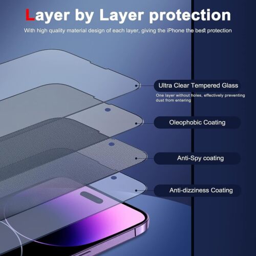 iPhone 16 15 14 13 12 11 Pro Max Privacy Tempered Glass Screen Camera Protector - Picture 13 of 13