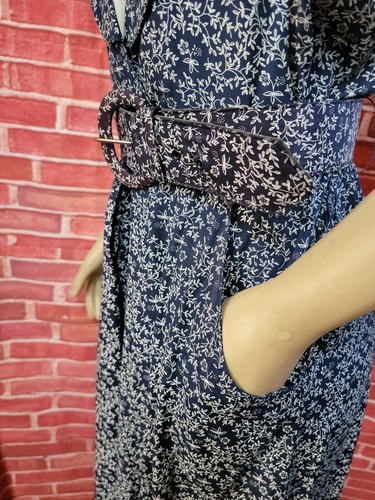 R. J. STEVENS Carol ESCRITOR VTG 80s Modest Secretary Womens Navy Dress Sz 8 #W7 - Picture 2 of 11