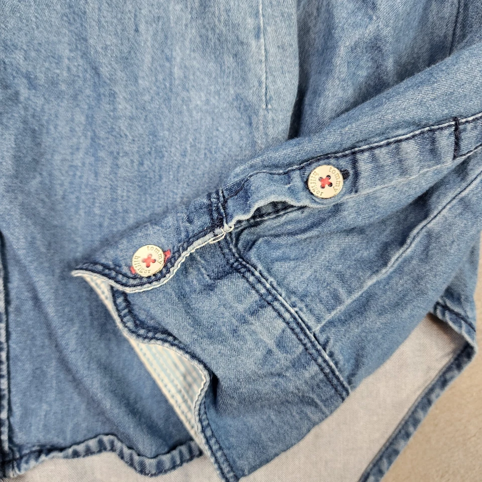 Tommy Hilfiger Niñas Denim Manga Larga Camisa Abotonada Grande Azul Preppy Foto 4 de 4