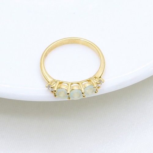Aqua Chalcedony & CZ Ring Earrings & Pendant Jewelry Set 14k Yellow Gold Plated - Picture 7 of 15