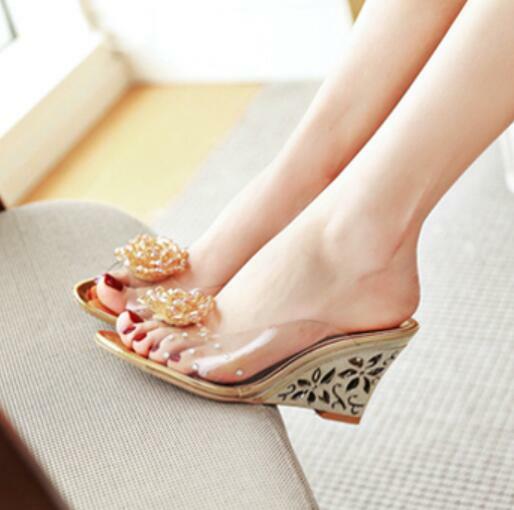 PANTOFOLA D’ORO Sandali donna estivi spiaggia zeppa tacco alto ciabatte trasparenti slingback