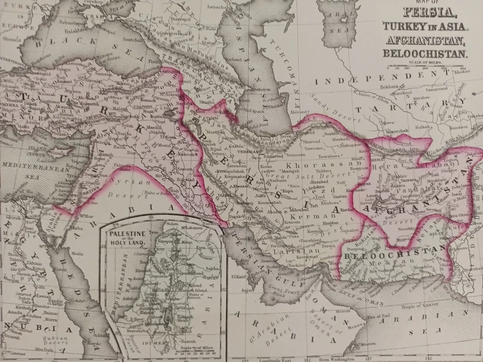 1873 Mitchell's Map of Persia, Turkey in Asia Afghanistan Authentic Hand-colored - Image 3 of 4