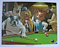 ARTHUR SARNOFF ORIGINAL 1980's PRINT DOGS PLAYING POOL THE HUSTLER