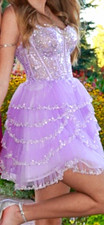 Sherri Hill Purple Fit/Flare Mini Corset Dress