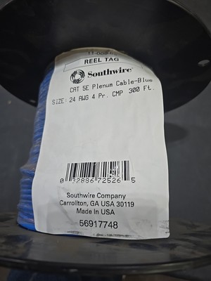 Southwire 300 ft. Blue 24/4 Solid CU CAT5e CMP (Plenum) Data Cable on Spool