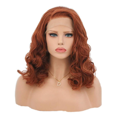 Cnro Hair Auburn Wigs Short Wavy Lace Front Wigs Copper Red Synthetic Wig For